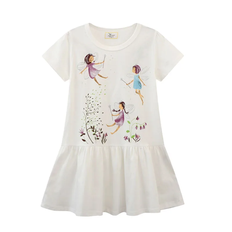 Jumping Meters 2-7T Girls Dresses Short Sleeve  Fairy Tale Print Summer Children's Clothing Kids Frocks Costume Casual Wear