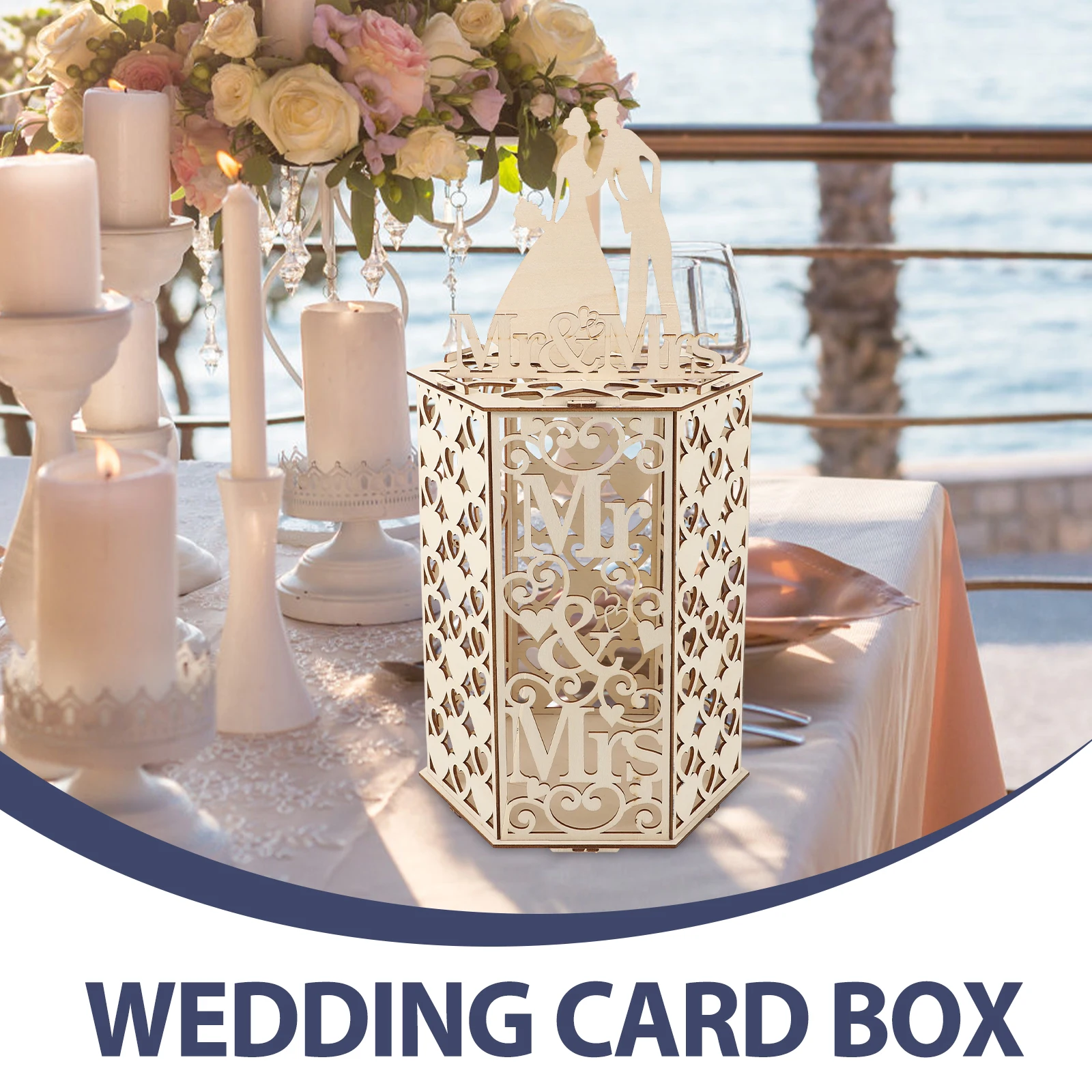 

Wooden Wedding Card Box DIY Greeting Boxes for Envelopes Cards Container Hollow Storage Box Rustic Style Large Capacity