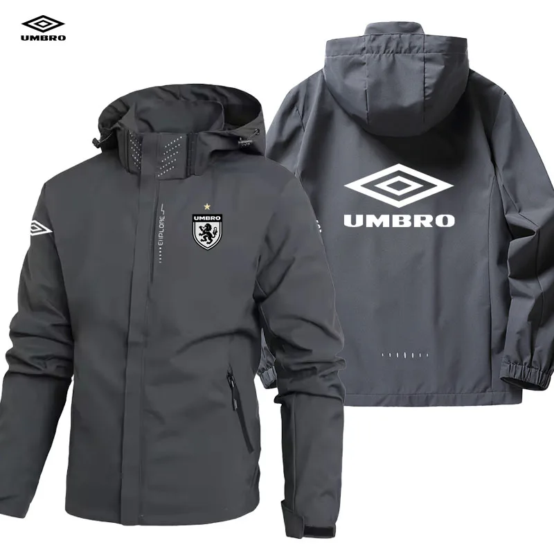Chaqueta con Capucha Desmontable y Cremallera para Hombre, Estampada con el Logotipo UMBRO 2026, para Actividades al Aire Libre, Deportiva, Casual, para Motociclismo