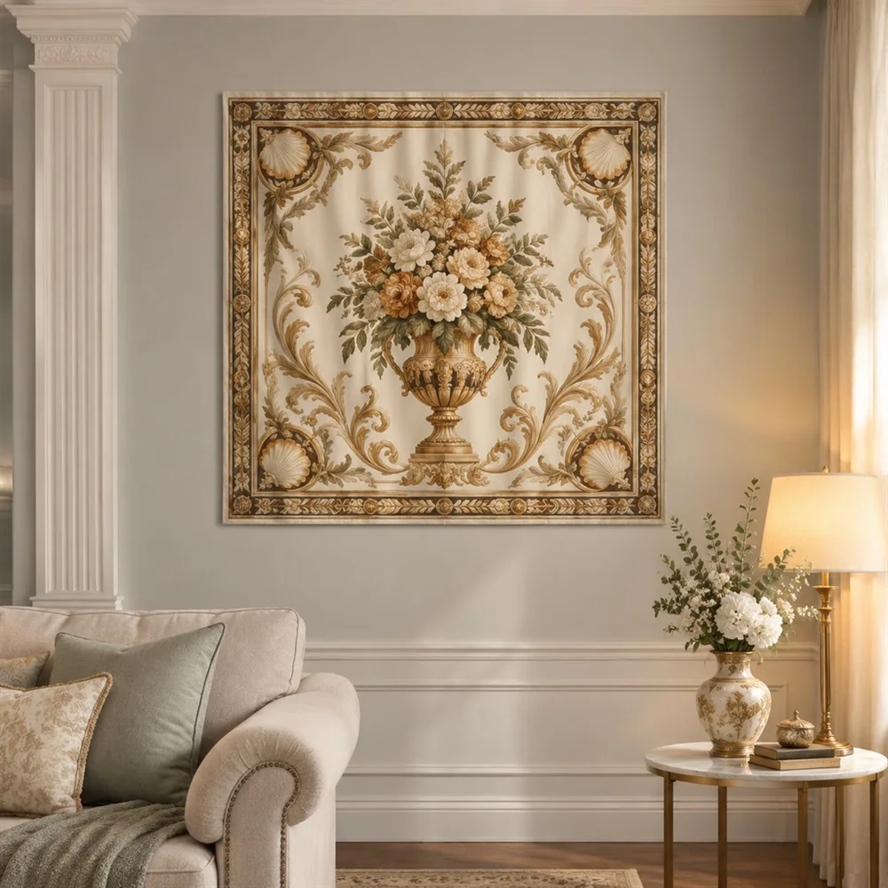 VIKAMA Classic Vase Bouquet Corner Motif Tapestry Wall Hanging, Neoclassical Wall Decor Tapestries for Bedroom Nursery Kids Room