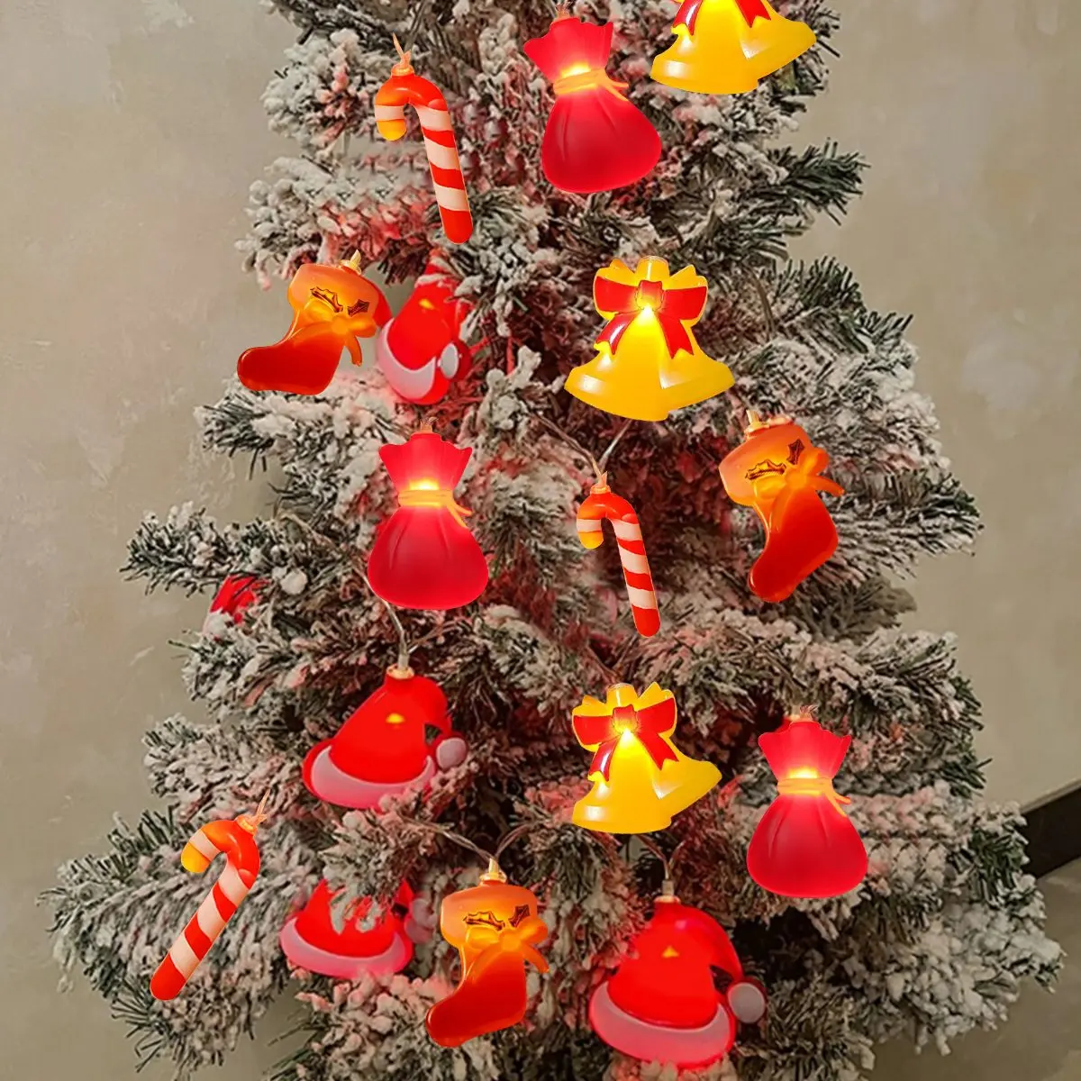 1PC Christmas Candy Cane &Hat & Socks&Wallet & Bell LED String Lights Battery Operated Fairy Lights For Holiday Party Yard Decor