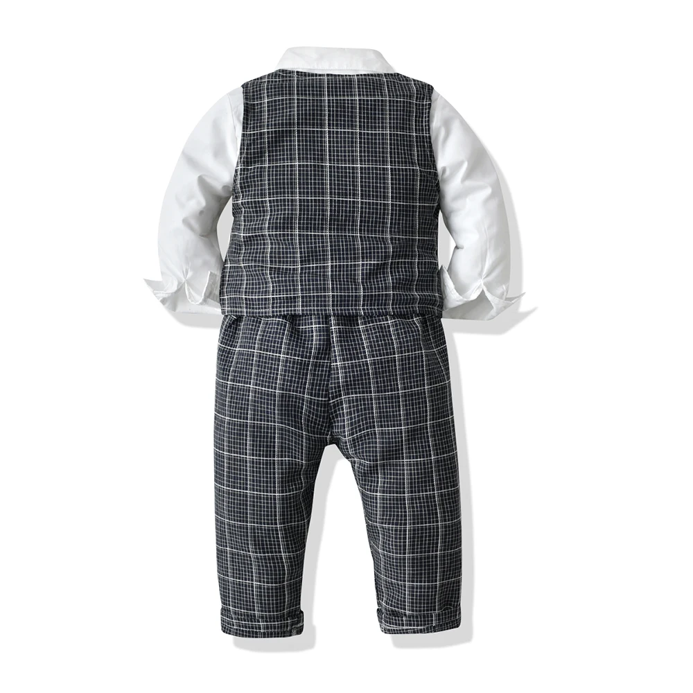 top and top Spring&Autumn New Baby Boy Gentleman Suit Bow Tie White Shirt +Striped Vest+Pants 3Pcs Formal Toddler Clothing Set