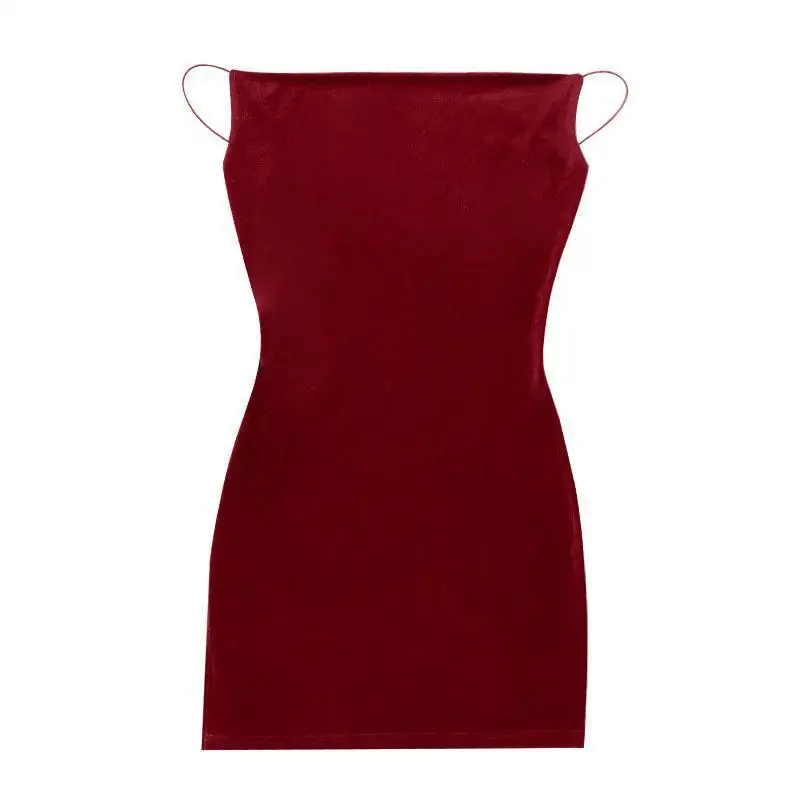 Robe caraco en velours fendu, col en v profond, fine bretelle d'épaule, jupe, mode, dos nu, sans manches, smockée, soirée, Club