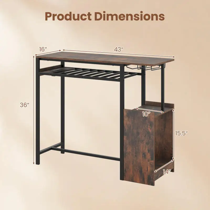 Single Rectangular Bar Table Pub Table Breakfast Table Console Table Tall Design Space-Saving Rustic Brown for Dining Room Kitchen Living Room