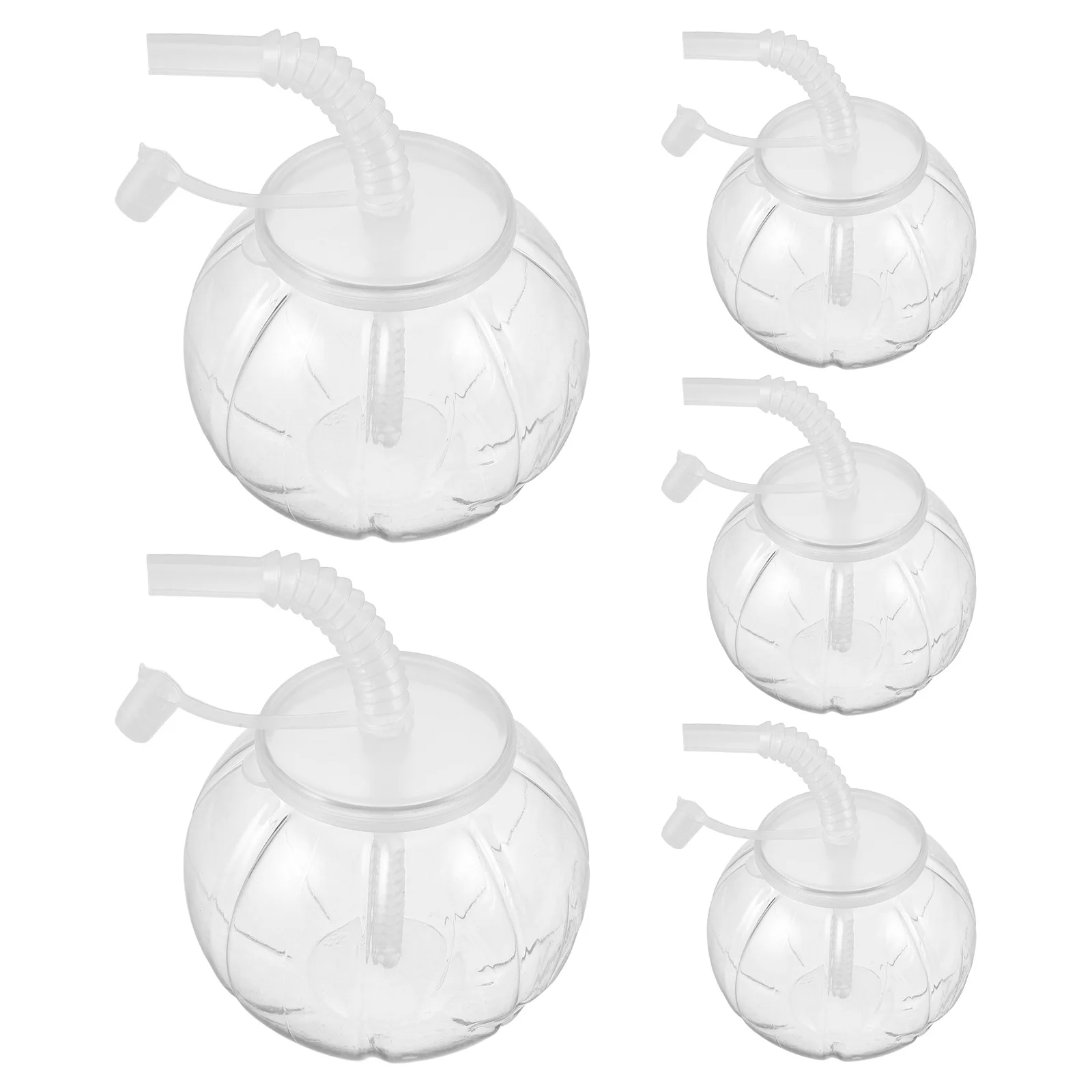 

5Pcs Halloween Pumpkin Cups 450Ml Reusable Plastic Tumblers Spill-Proof Lid Straw Cold Drink Party Juice Milk Smoothies