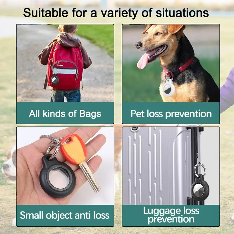 For AirTag Protective Case Secure Holder Anti-theft Case with Metal Wire Keychain Protective for Apple AirTag Lock Pet Tracker