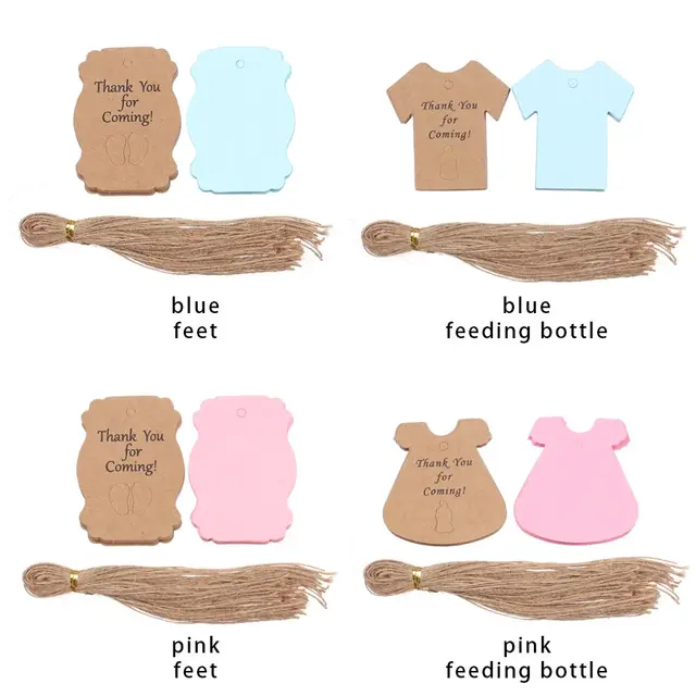 50 SZTUK Dziękuję za przyjść Baby Shower Wiszące tagi Butelka do karmienia Stopy Wzór Etykiety do pakowania Chrzciny Materiały imprezowe Prezent
