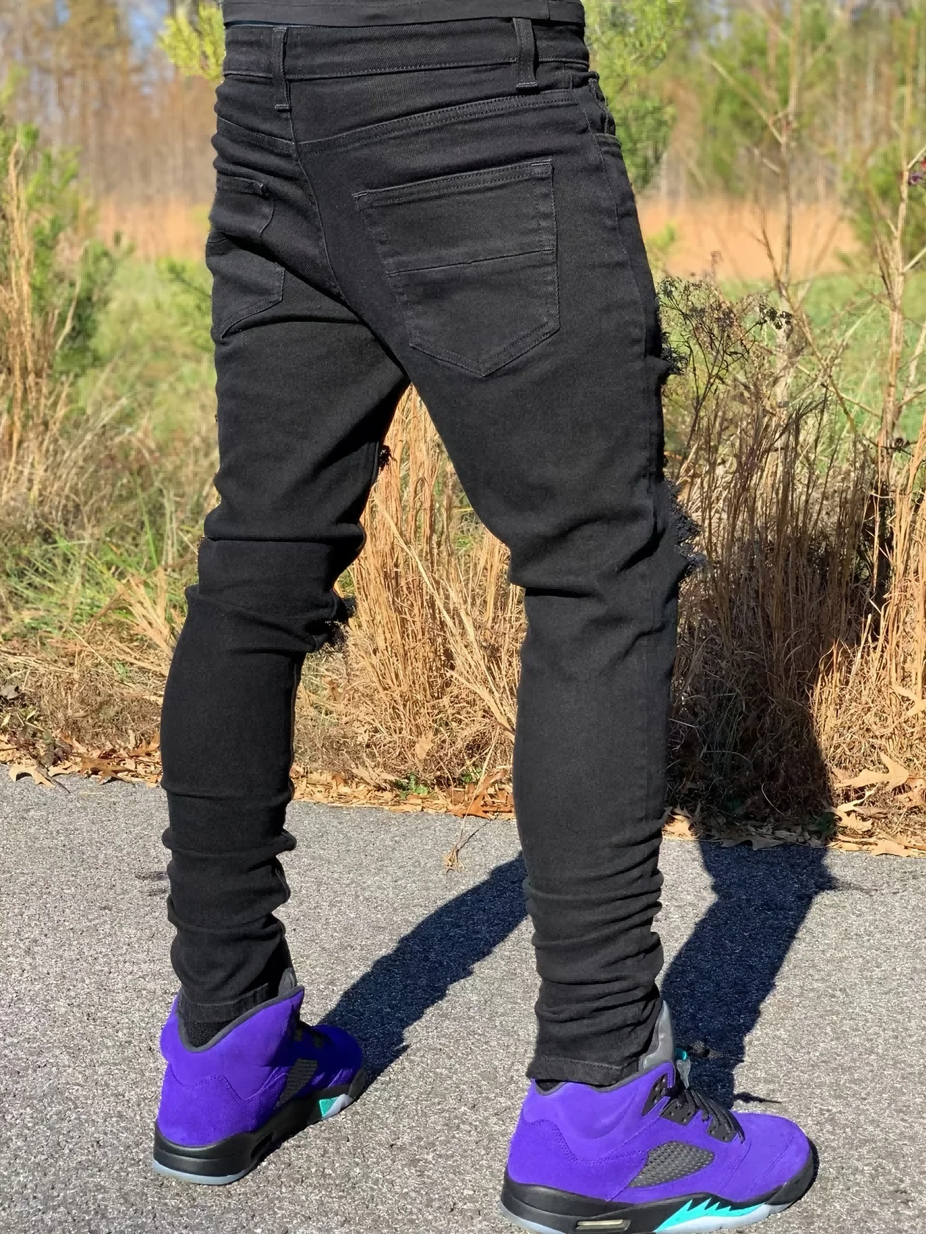 بنطال جينز ضيق ممزق أسود للرجال - بنطال هيب هوب ملابس الشارع الشهير #3