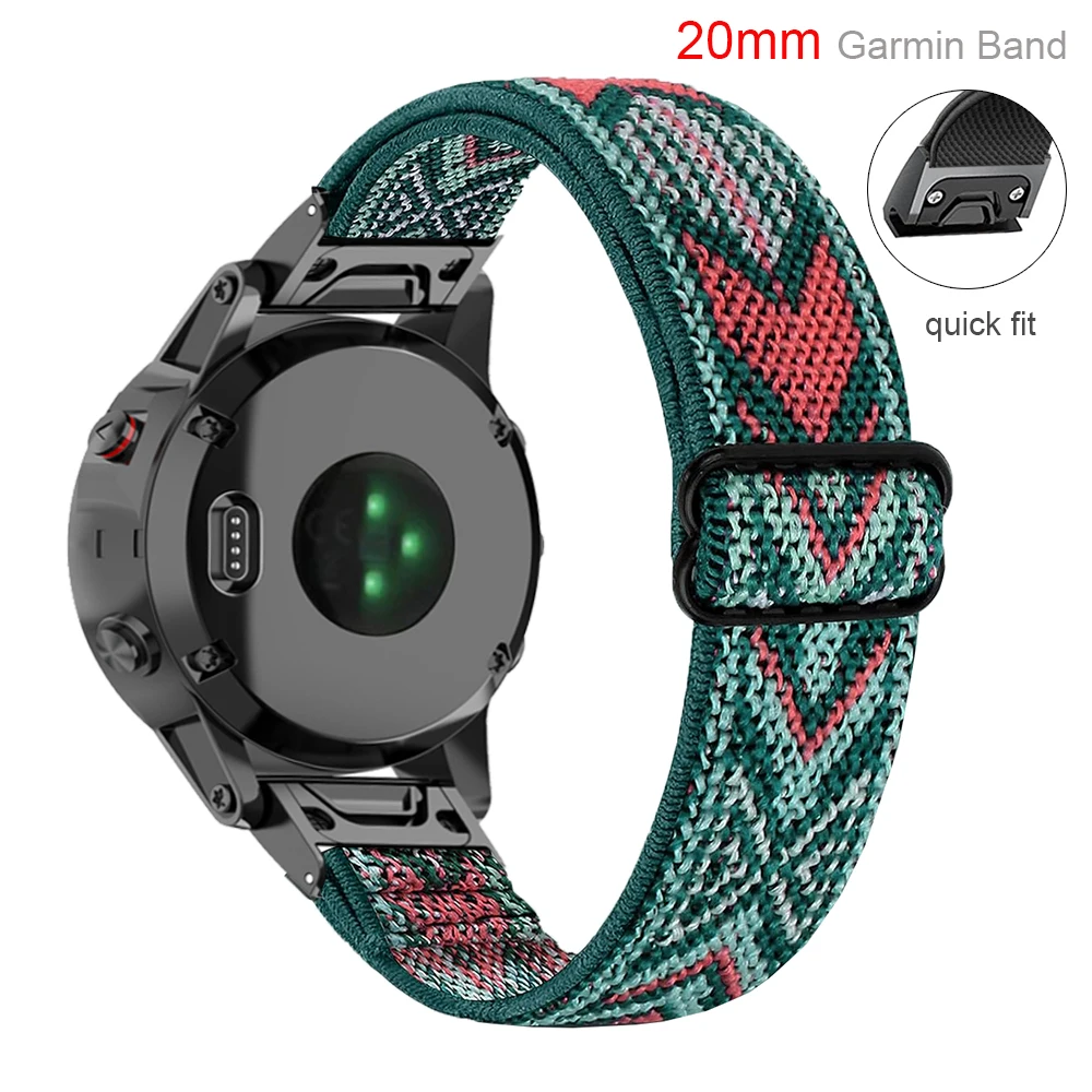 20mm Elastic Nylon Band For Garmin Fenix 7S Quick Fit Sports Solo Braided Watch Bracelet Strap For Fenix 6S Pro 5S Plus