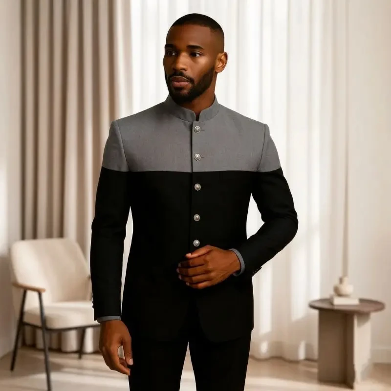 Suits for Men Multi Color Slim Fit 2 Pieces Single Breasted Tuxedo with Mandarin Stand Collar Wedding Wear (Jacket + Pants)