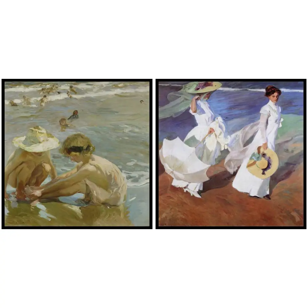 Joaquín Sorolla Strolling on Seashore Canvas Art HD Print Spanish Impressionist Beach Woman Painting for Large Living Room Decor