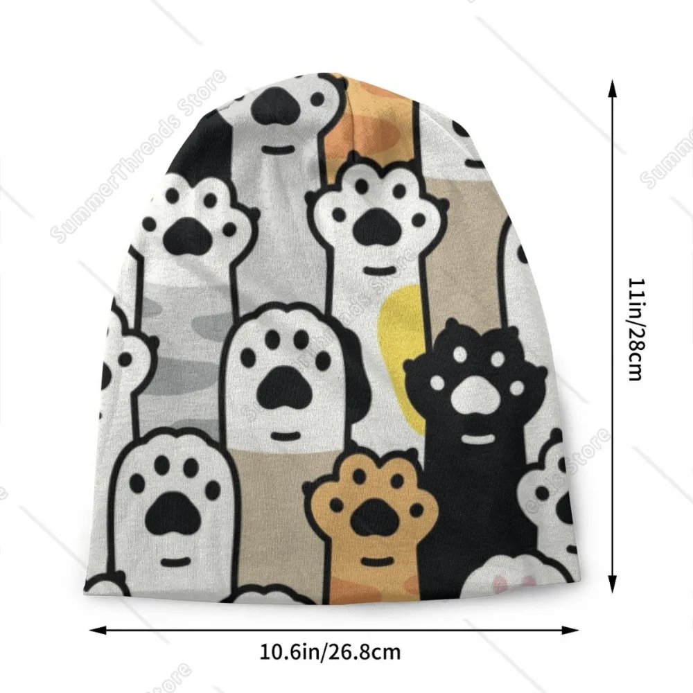 القط باو هريرة البصمة Skullies Beanies قبعات للجنسين شتاء دافئ محبوك قبعة الكبار مضحك الحيوان بونيه القبعات في الهواء الطلق قبعة تزلج