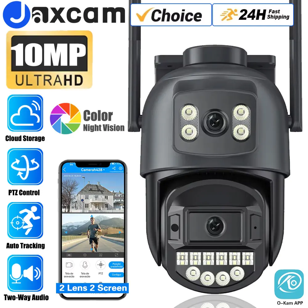 

Auto Tracking 10MP IP Camera Wifi PTZ Dual Lens 5K 2.4/5G Outdoor Surveillance Camera Color Night Vison Security 8MP Protection