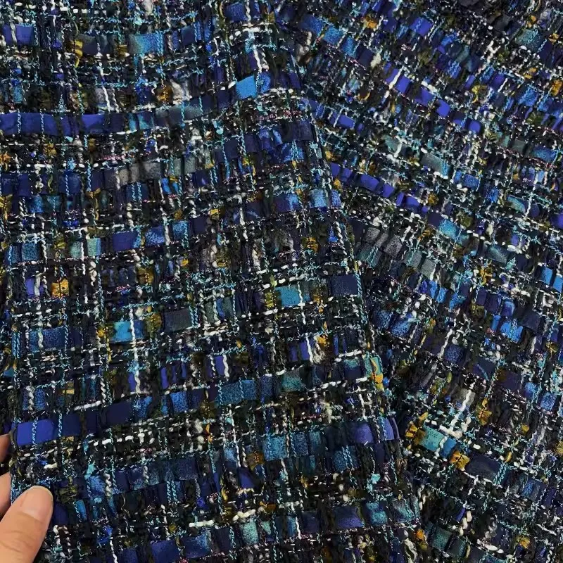 2024 europa e America tessuto Tweed a righe blu scuro per le donne cappotto autunnale gonna giacca borsa tinta in filo cucito in tessuto fai da te