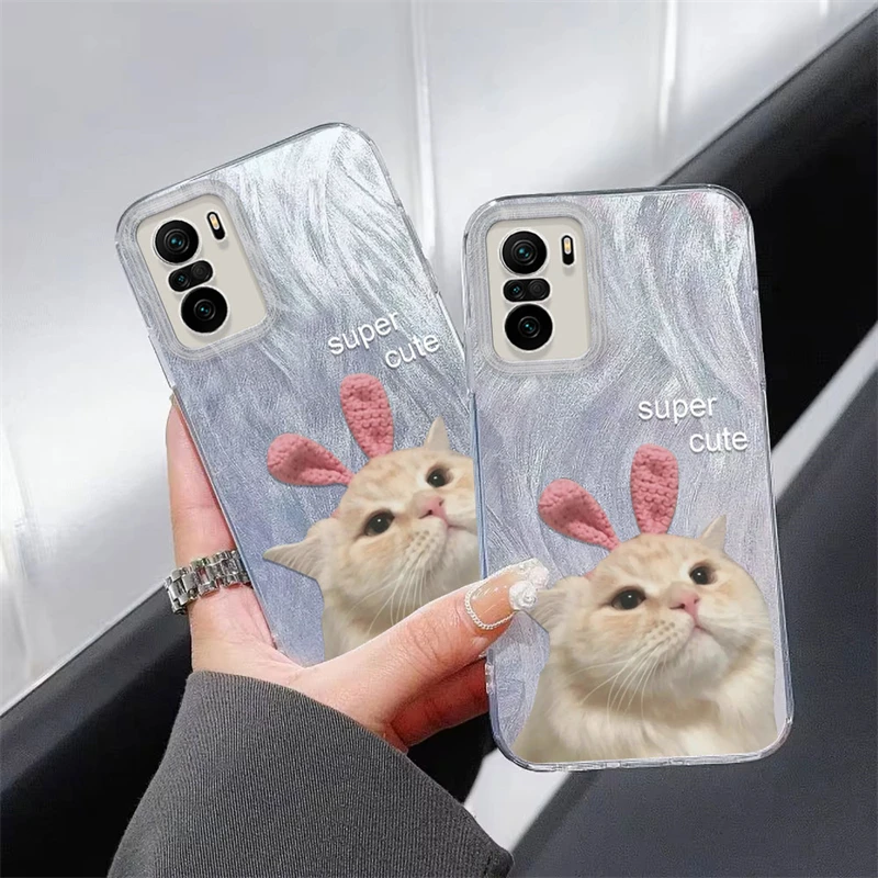 Painting Funny Cats Pattern Case For Xiaomi Redmi K40 IMD Shockproof Anti Drop Feather Yarn Soft Phone Cover Funda