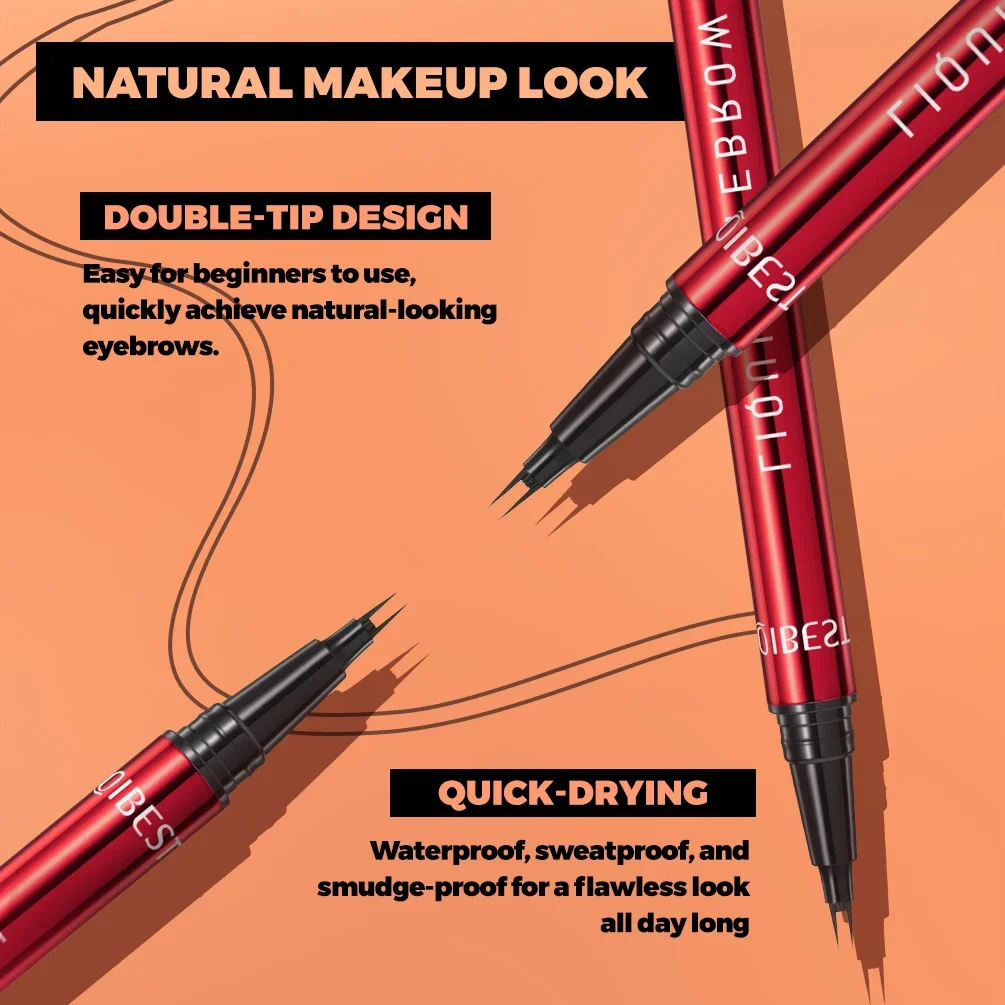 Qibest 2 points crayon à sourcils sauvage durable imperméable mince liquide ver à soie stylo à sourcils maquillage pour tatouage de sourcils stylo à sourcils Ultra-fin