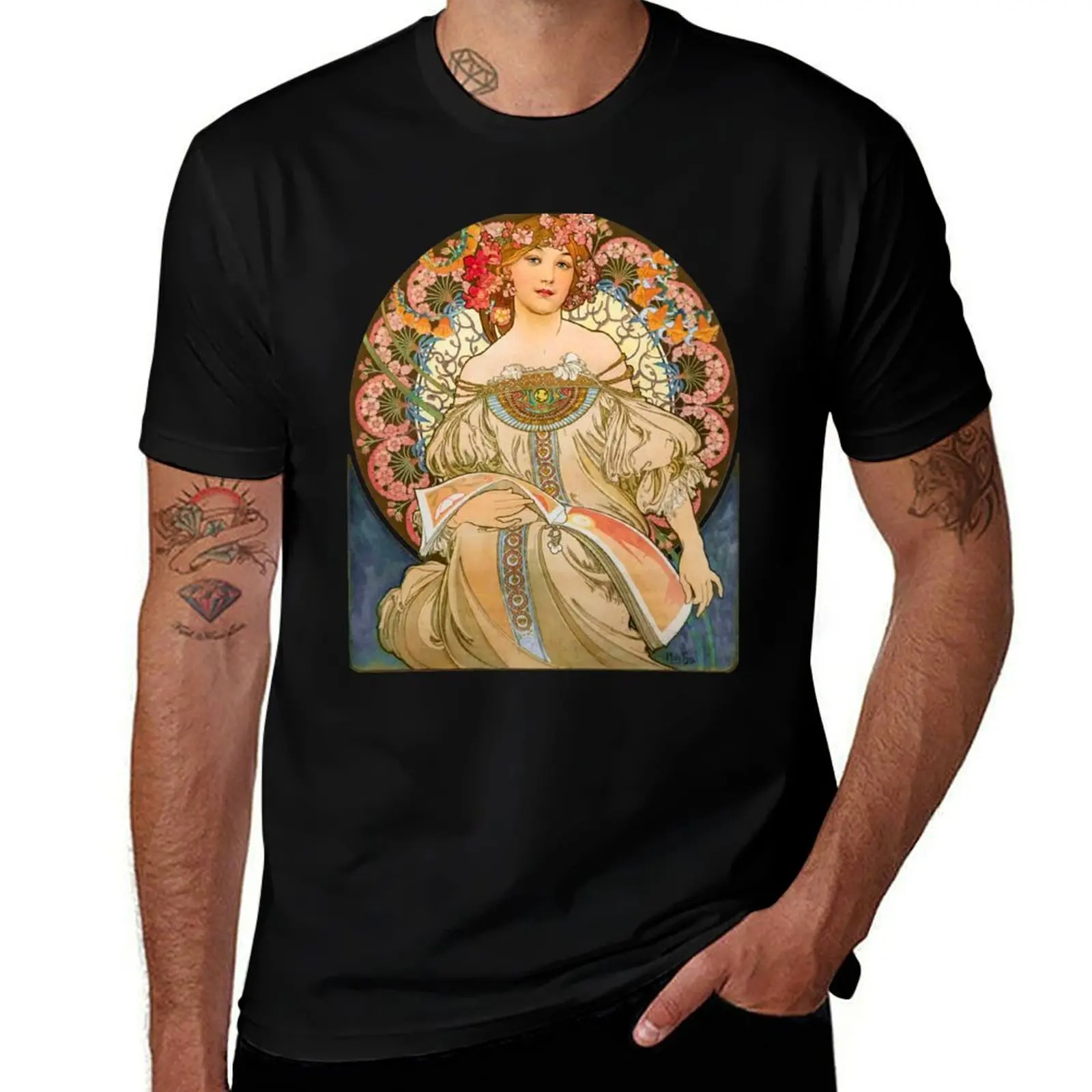 Rêverie (Daydream) by Alphonse Mucha T-Shirt Work Outdoor Short Sleeve Tee