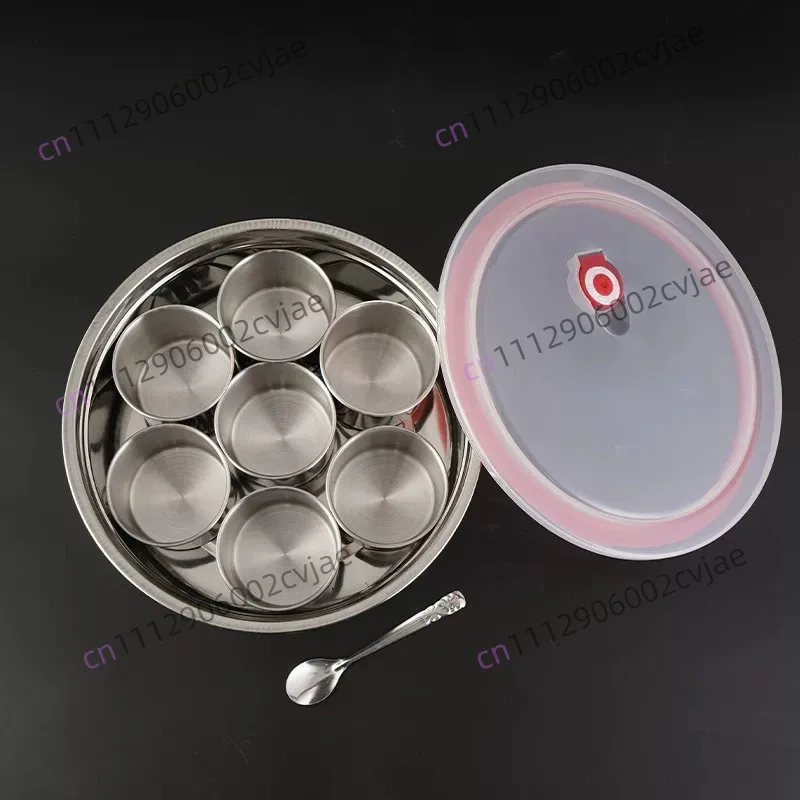 Thickened stainless steel spice box, multi-flavor spice jar, spice storage box, MSG, salt sodium storage box, round