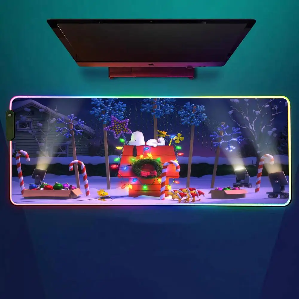 

Cute Cartoon Snoopy Mouse Pad RGB Gaming Mouse Pad Desk Mat HD Gamer Large LED Light XXL MousePads