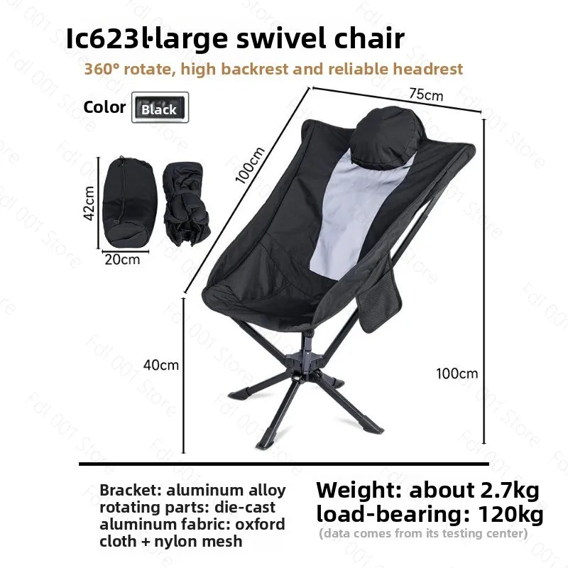High Back Rotating Umbrella Chair Lightweight Aluminum Alloy Installation-Free Folding Chair with Pillow for Fishing Outdoor