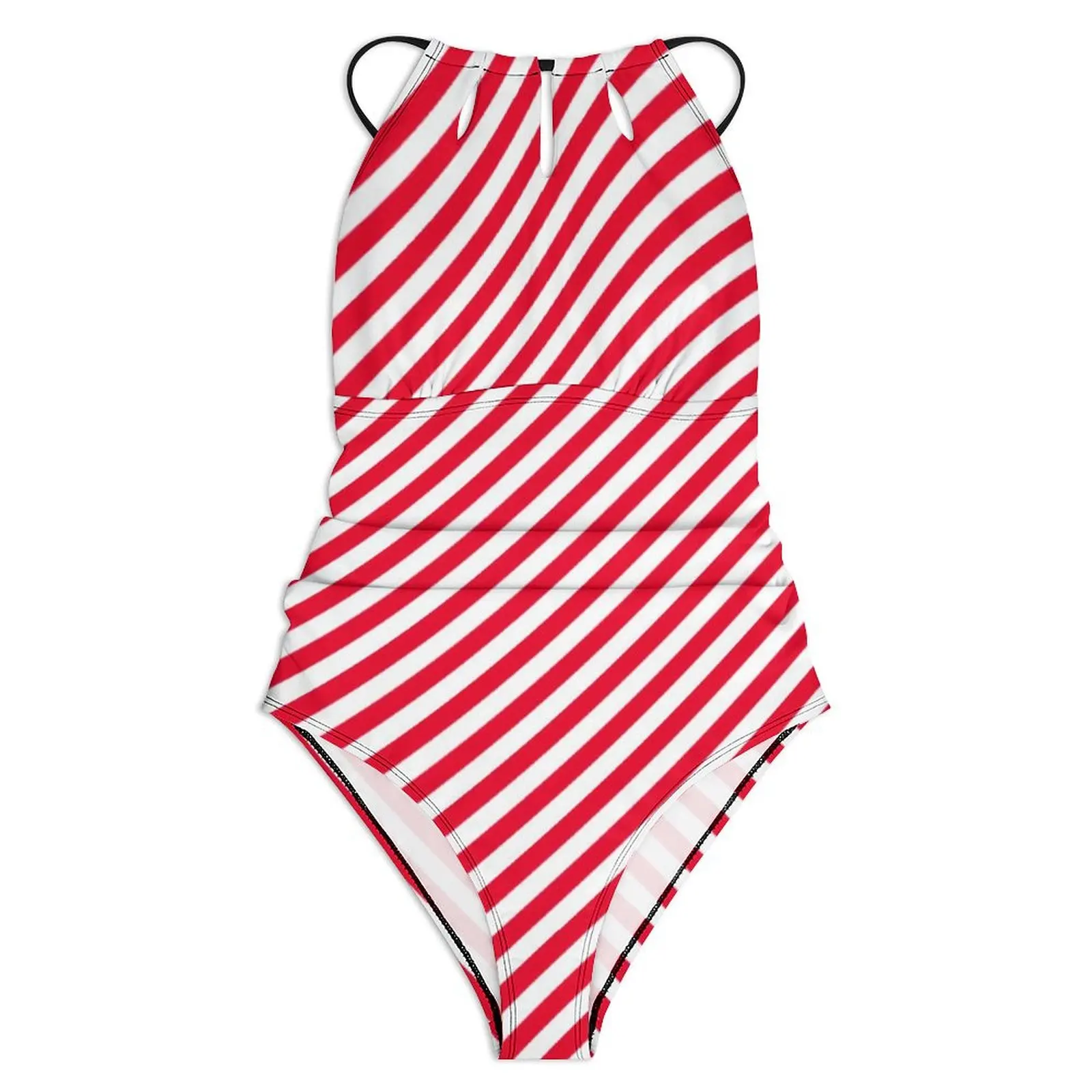 Red Line Print Swimsuit Sexy Stripes Christmas One-Piece Swimwear Push Up Swimsuits Trendy Vacation Bath Bathing Suits