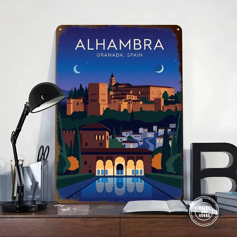 Alhambra Granada Spain Travel Metal Poster Perfect Gift for Fans Lovers Customized Wall Art Metal Sign for Bedroom Decoration