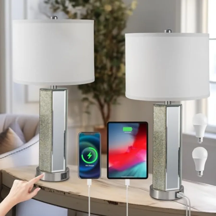 

Touch Control Table Lamps Set of 2, Modern Bedside Lamp with 2 USB Ports, 3-Way Dimmable Real Marble Gold Nightstand Lamp for L