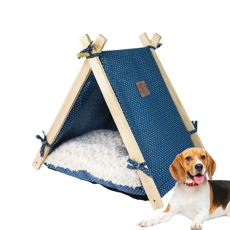 Portable Teepee Cat Bed Cozy Pet House With Thick Cushion Pet Tents House ForDog Teepee Semi-Enclosed Pet Tent Teepee House Bed