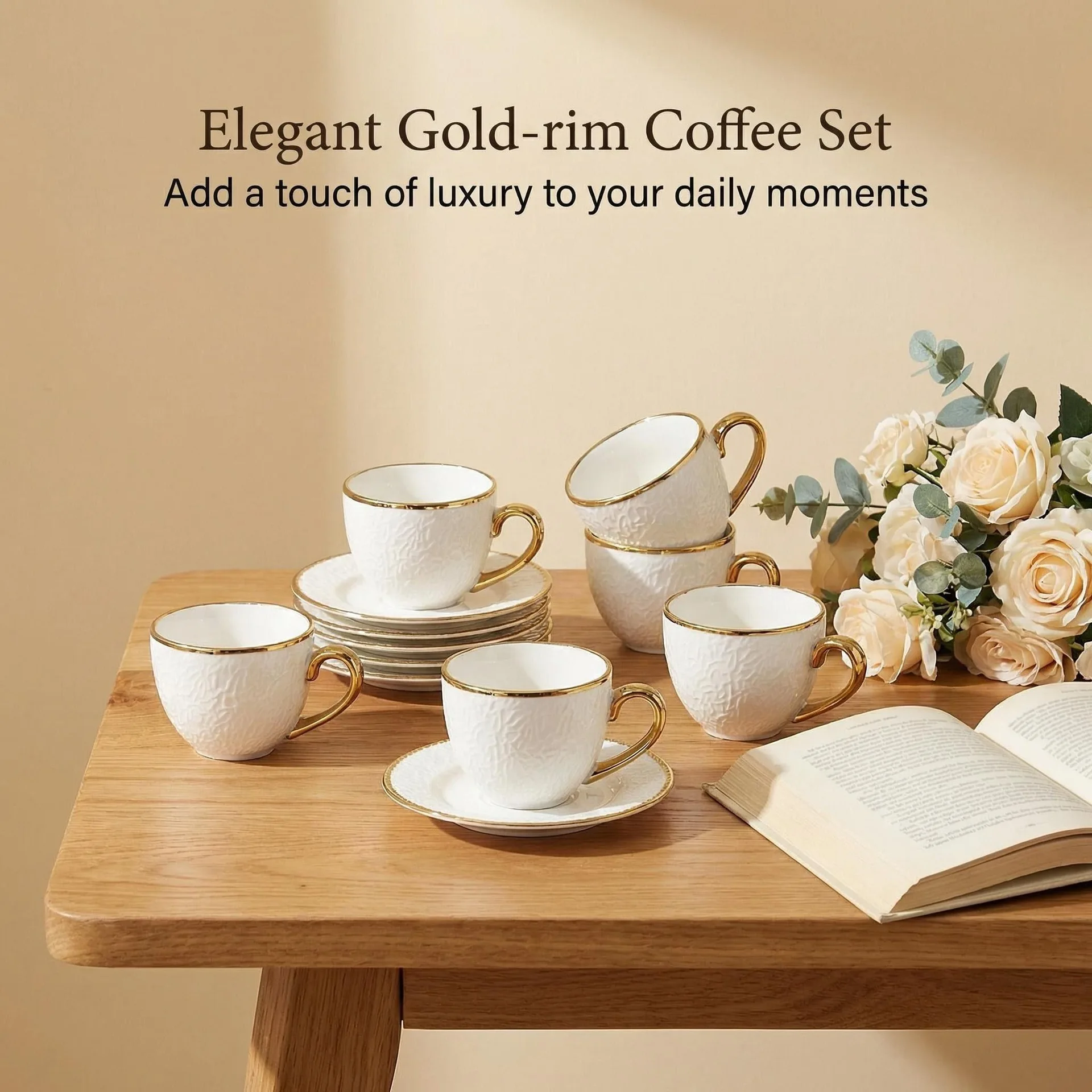 

Light luxury ceramic coffee cup and saucer set European gold-painted afternoon tea tea set Home storage hanger Office water cup