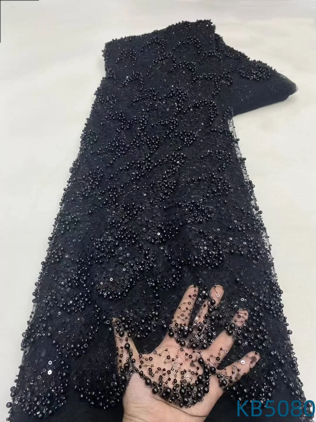 أقمشة الدانتيل الفاخرة الخرز الأفريقي جودة عالية 5 ياردة التطريز الفرنسية النيجيري تول أقمشة الدانتيل لخياطة الزفاف KB5080