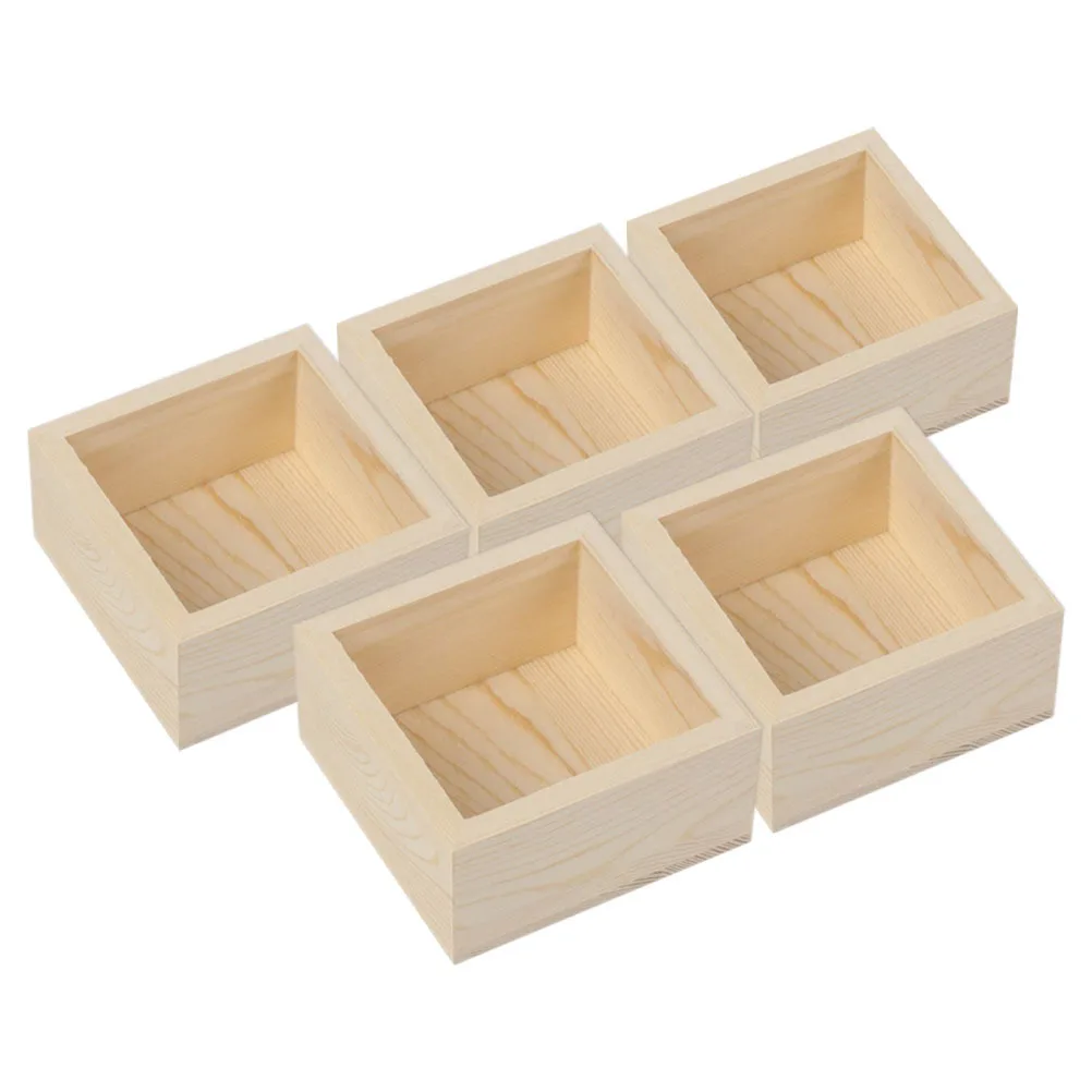

5Pcs DIY Wooden Jewelry Box Pinewood Small Storage Organizer Square Display Case for Rings Necklaces Valentine's Gift