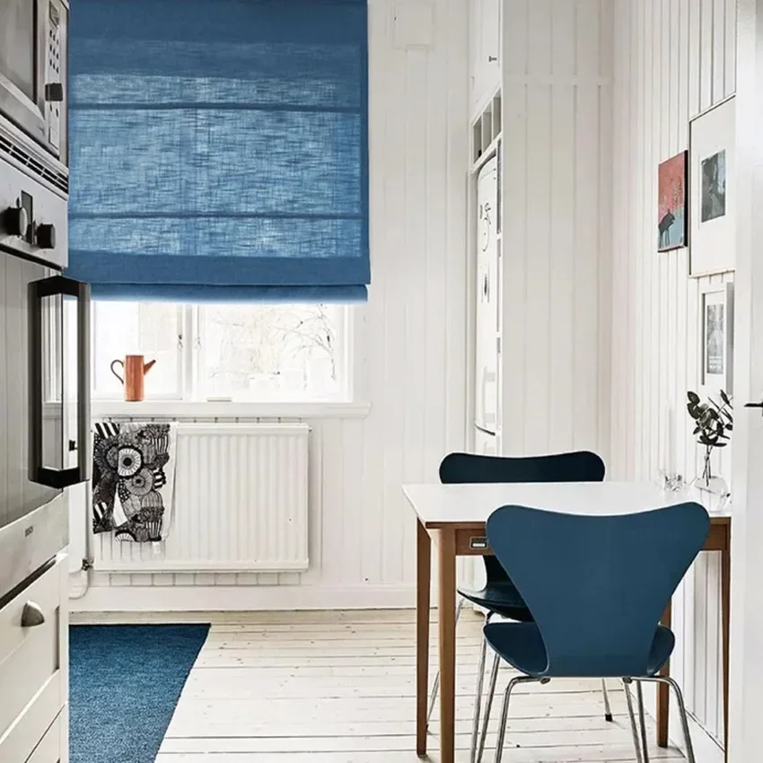 

Modern Motorized Cotton Linen Blue Color Flat Roman Shades Customized Roman Blinds With Installation Included