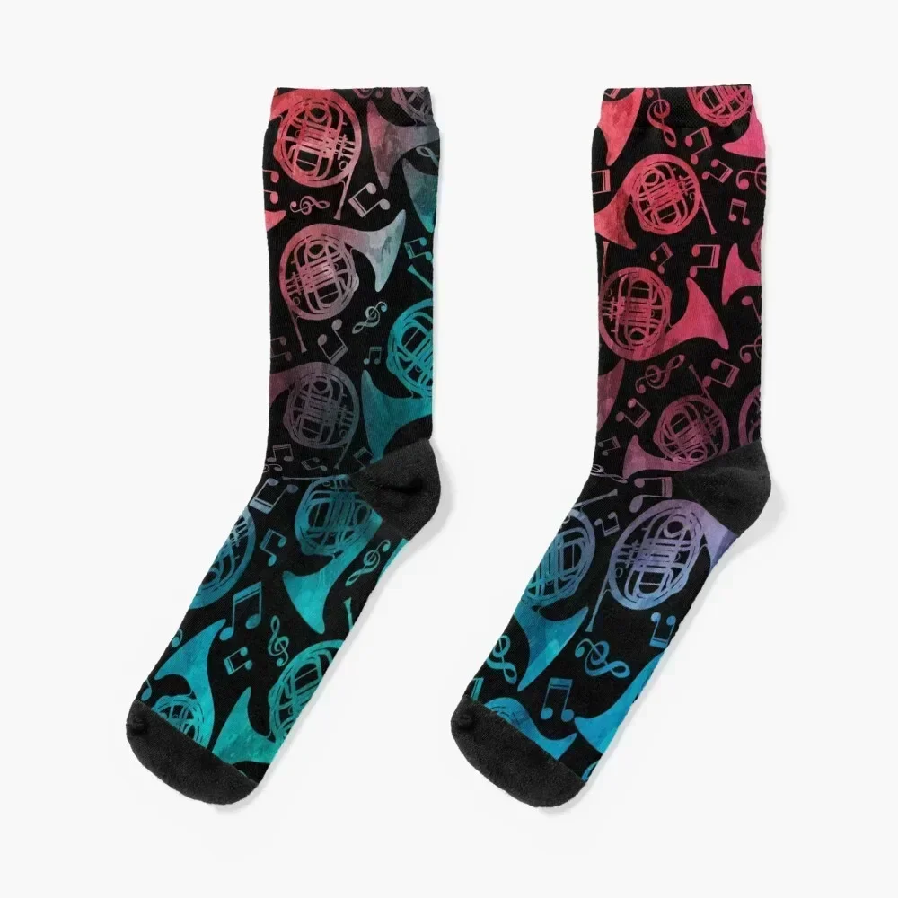 French Horn And Music Notes Pattern Socks funny sock aesthetic christmas gifts compression Socks Girl Men's
