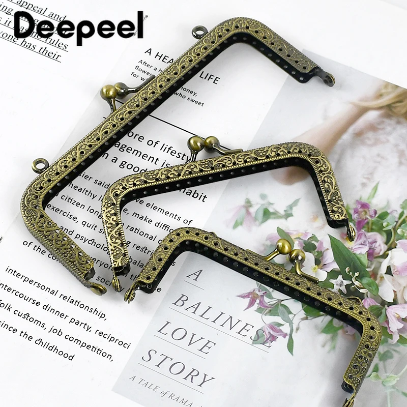 5Pcs Deepeel 6-20cm Metal Embossed Bag Handles Purse Frame Kiss Clasp Bronze Square Handle Bags Sewing Brackets DIY Accessories