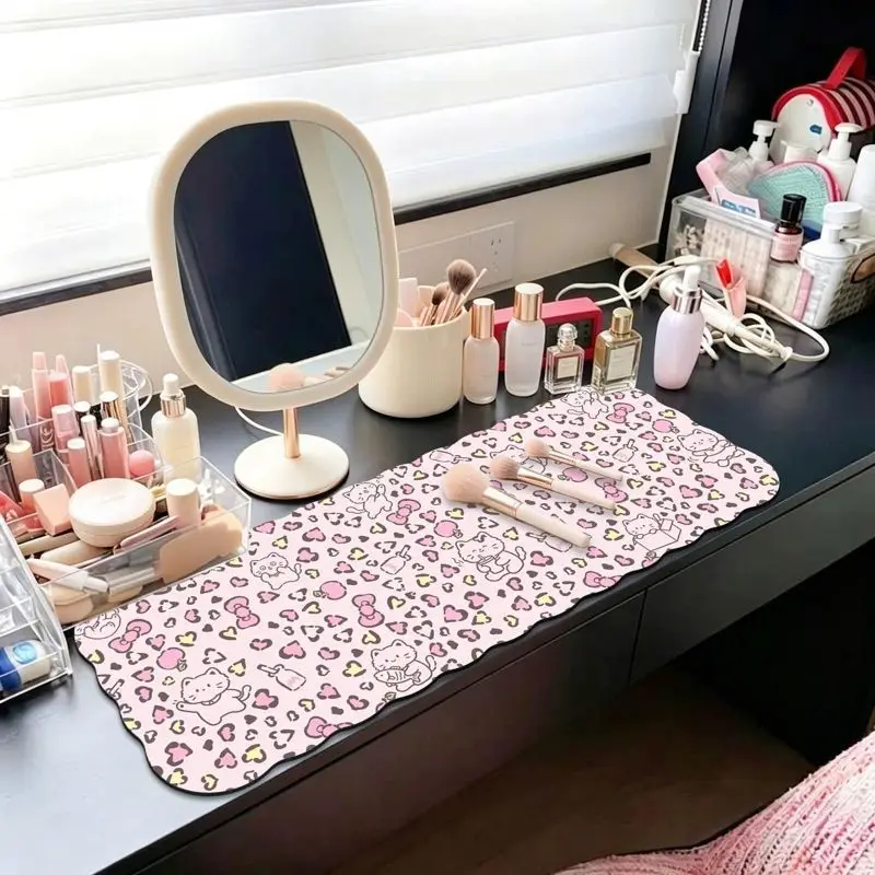 Sweet Pink Wave Leopard Print Y2K Leather PU Mouse Pad HD Printing Large Seaming Waterproof Mouse Pad Anti-slip Gaming Mouse Pad