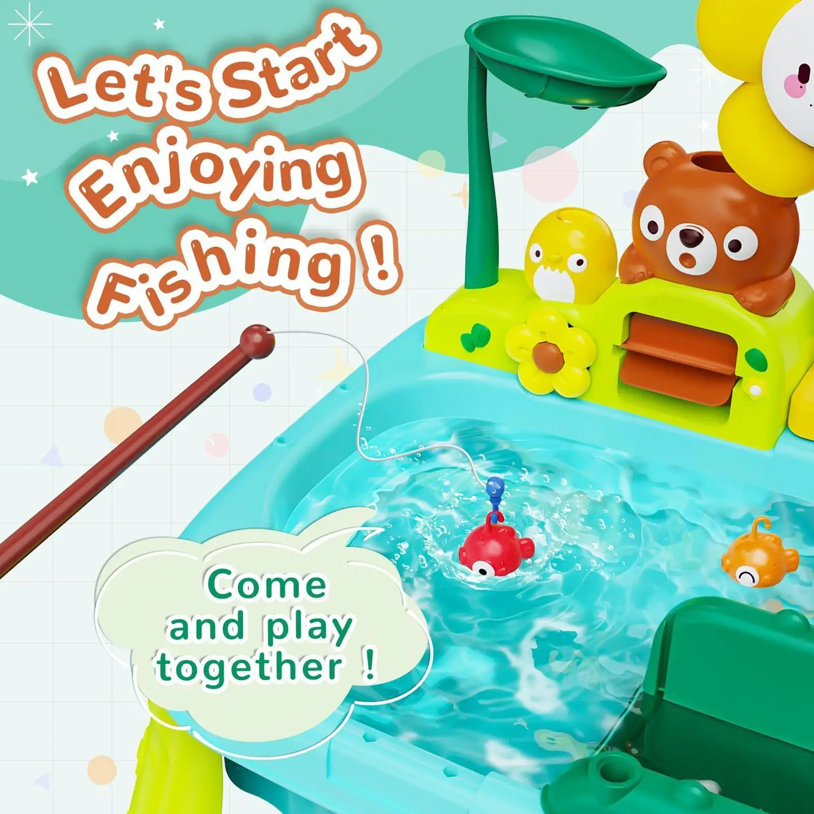 Tavolo ad acqua per bambini Giocattoli da spiaggia all'aperto con pompa elettrica Gioco educativo di finzione Gioco di pesca Giocattolo sensoriale per bambini dai 3 ai 8 anni