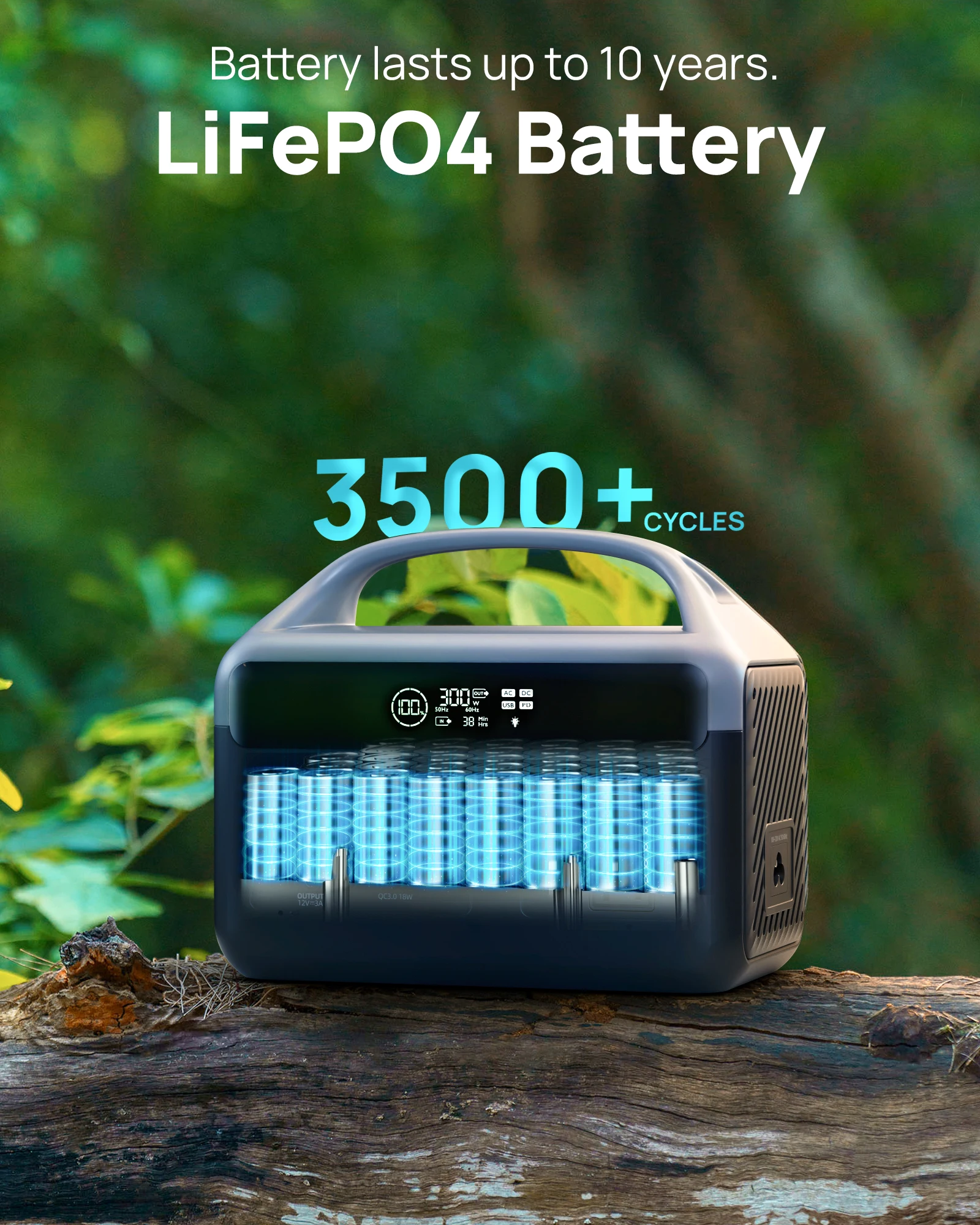 Portable Power Station，300W LCD Solar Charged，Backup Generator，Multi Port AC DC Output ，Emergency Power Bank，Outdoor Camping