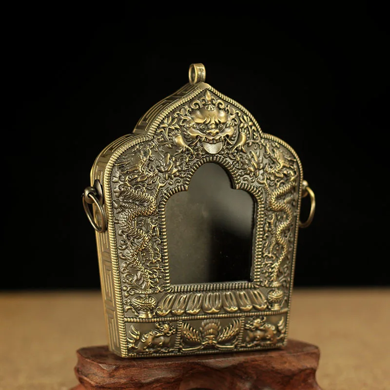 2026 Copper Alloy Ghau Box Pendant Nepalese Craft Double Dragon Eight Auspicious Symbols Screw Cover Religious Wearable Amulet