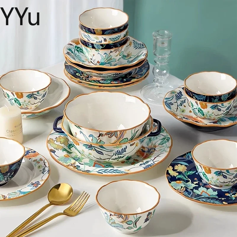 Complete Birthday Dinnerware Design European Style Italian Kitchen Plates Dinner Sets Ceramic Luxury Vajilla Ceramica Dinner Set