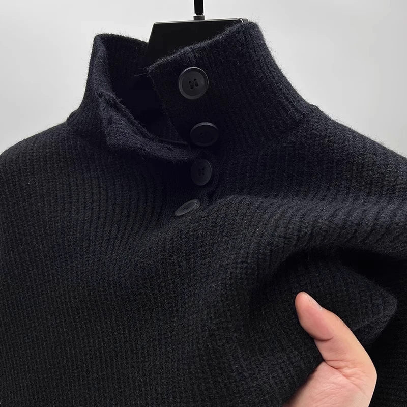 

Утепленный вязаный свитер на пуговицах с воротником-стойкой, свободный крой, базовая модель для осени и зимы, повседневная одежда для пар
