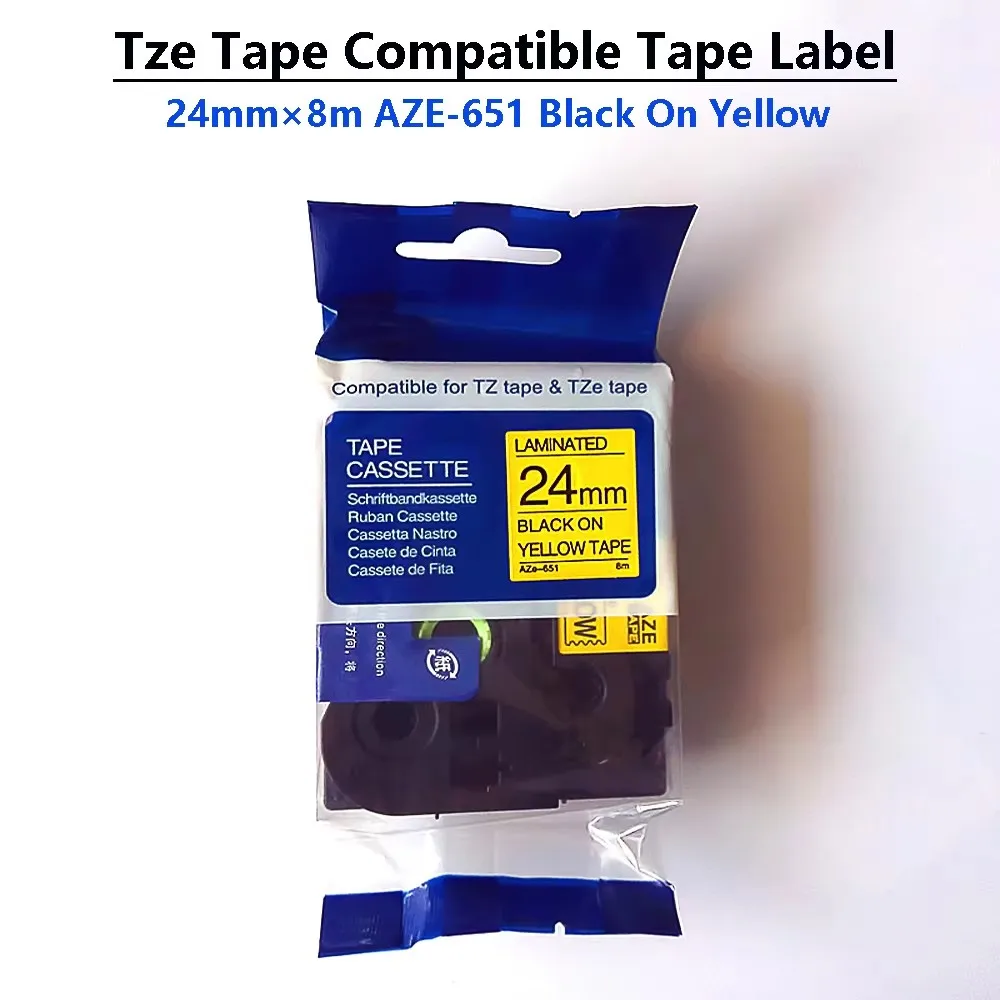 TZe-651 Tape Compatible Label Sticker AZE-651 24mm×8m Black On Yellow Laminated Tape Label Maker For Ptouch Labeling Machine ﻿
