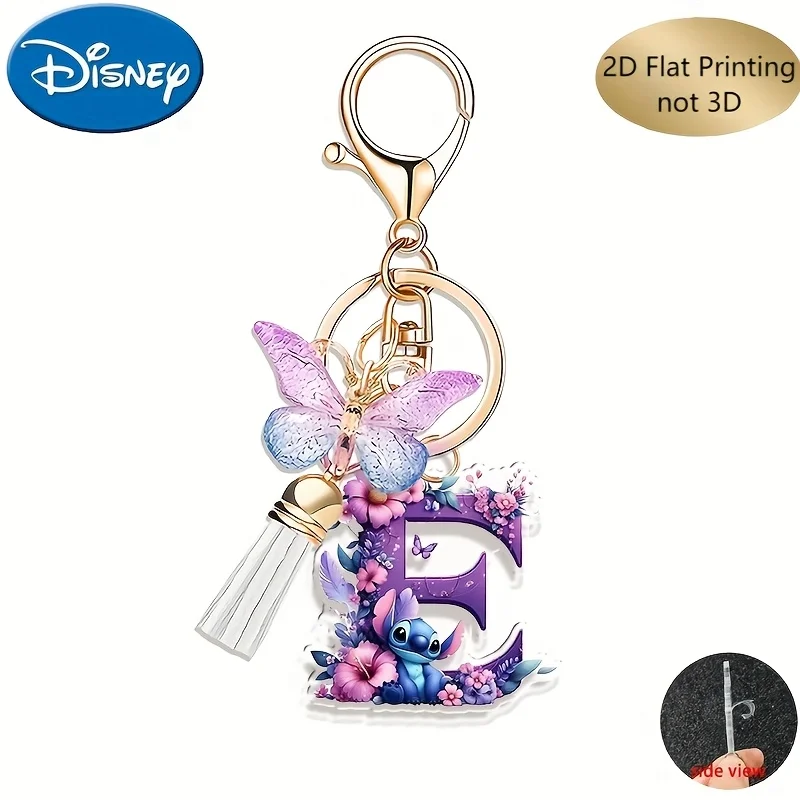 Llavero plano 2D de punto con borla de mariposa, 26 letras A-Z, llavero acrílico púrpura, regalos de fiesta de punto de dibujos animados, 1 ud.