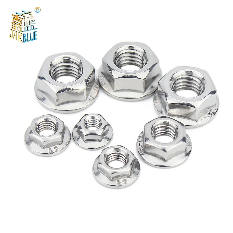 10PCS/LOT 304 Stainless Steel Hexagon Flange Nut Pinking Slip Locking Lock Nut M3 M4 M5 M6 M8 M10 M12 M14 M16 M20 DIN6923