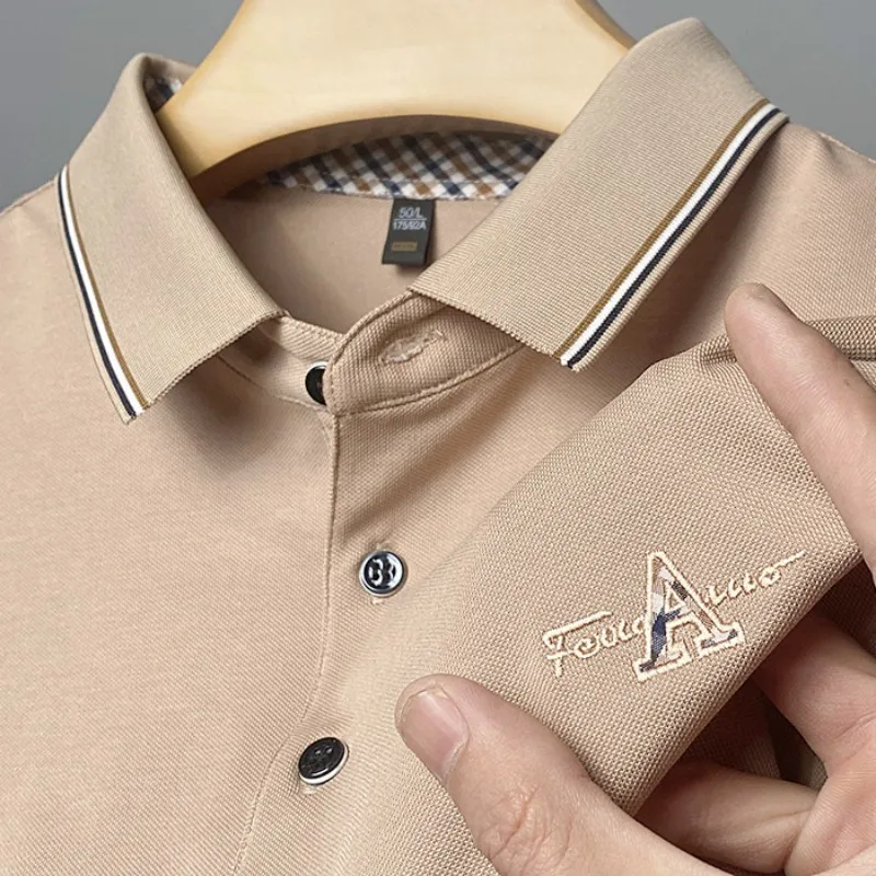 

Summer Men's casual short sleeved T-shirt with New letter embroidery polo shirt Office Business Men's work clothes 2024