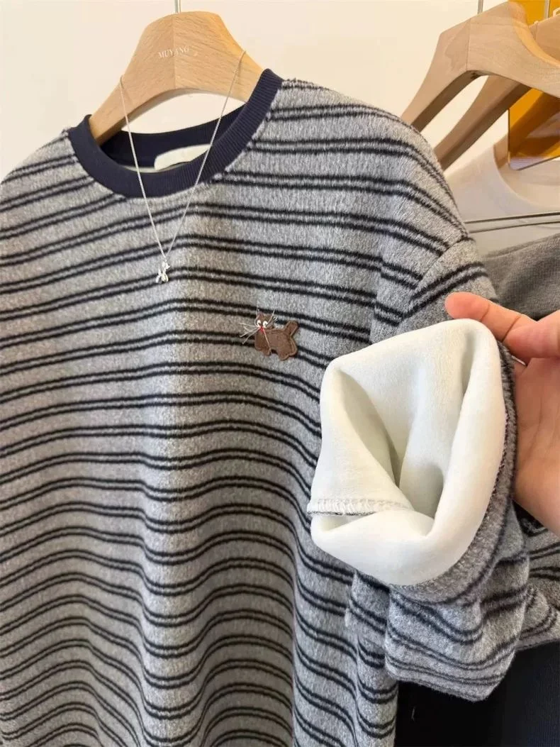 

plus Size Women's round Ne Sweatirt Loose Casual Stripe Base Layer irt Comfortable Breathable Long Sve Autumn Winter