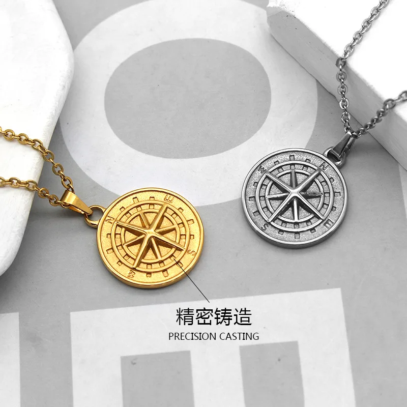 New Cross-Border Hot Personalized Necklace Ornament Women's All-Match Non-Fading Vintage Compass Titanium Steel Clavicle Cha