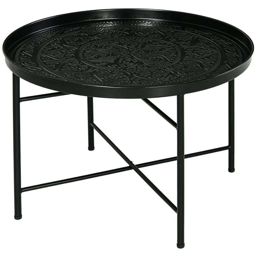 

HOMCOM Cafe Table for Living Room 24 Round Center Table with Hammered Tray Top and Metal Frame for Bedroom Black