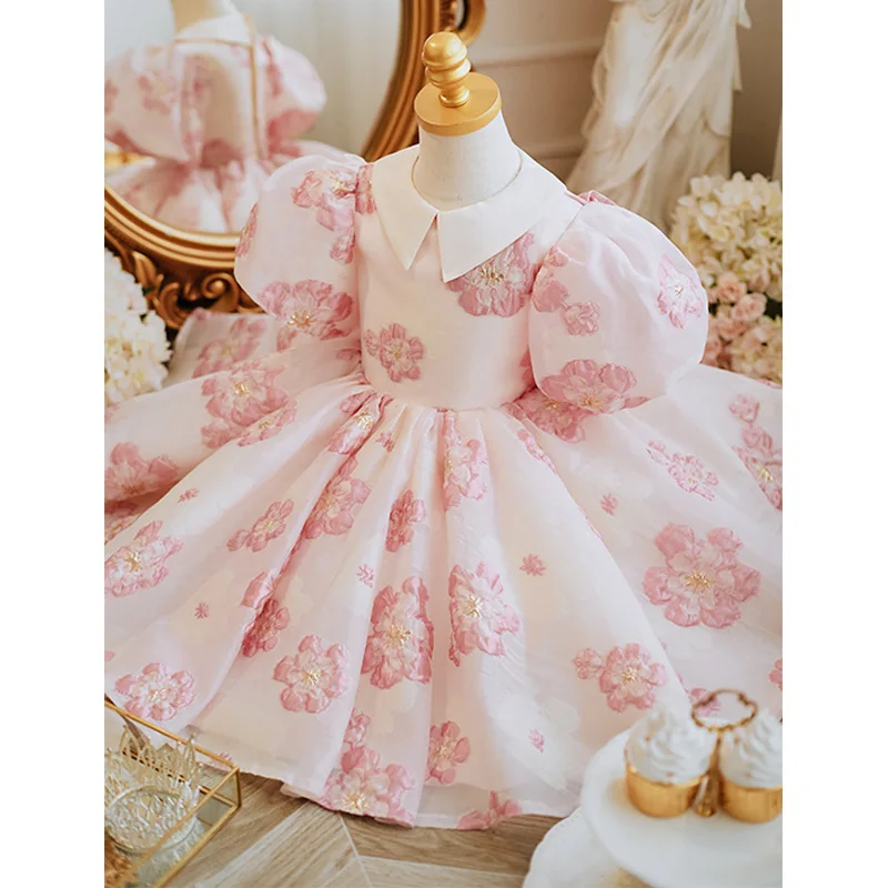 Teenmiro Flower Girls Evening Ball Gown Kids Print Design Vintage Spanish Dress Children Birthday Party Luxurious Dresses