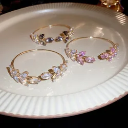 Luxurious Delicate Zircon Leaf Gold Color Open Bracelets for Women New Fashion Shiny Colorful Bangles Wedding Jewelry Gift