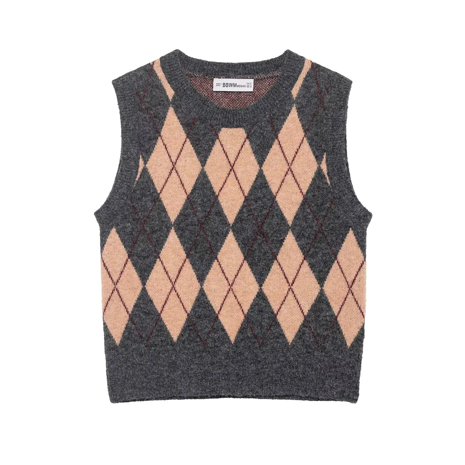 

2025 Diamond Pattern Vest-Style Knit Top Elegant, Fashionable, New Arrival Comfortable, Office Wear, Casual Versatile, Vintage,